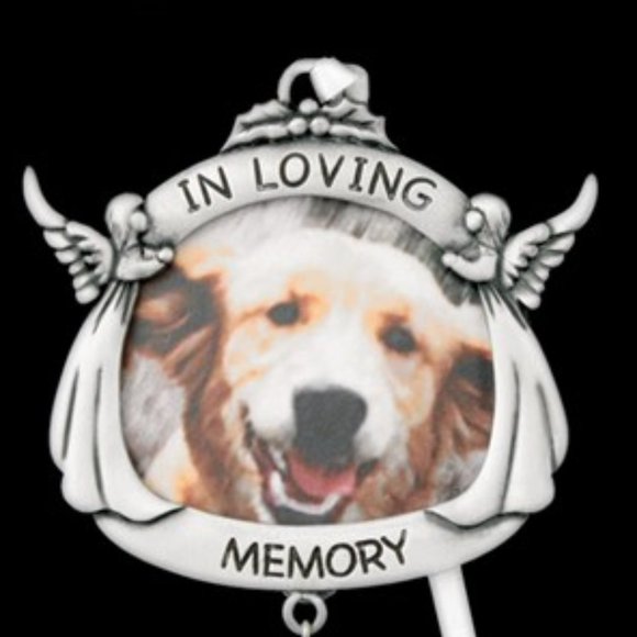 In Loving Memory Dog Angel Memorial Silver-tone Ornament Holds 2 inch Photo - Picture 2 of 3